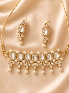 Elegant Pearl & Crystal Necklace Set
