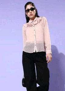 Caped Collar Sheer Dobby Casual Shirt
