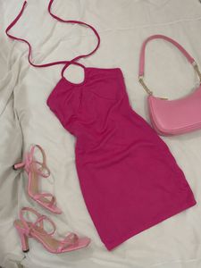 Hot Pink Halter Neck Mini Dress