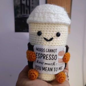 Cute Crochet Coffee Cup Plush with Message Card