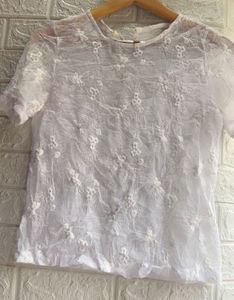 Sheer White Embroidered Top