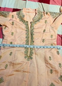 Elegant Peach Kurta Set with Red Dupatta