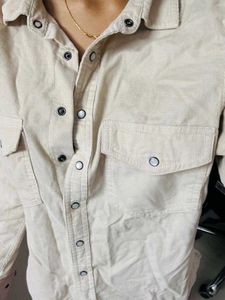 corduroy Cream Button-Up Long Sleeve Shirt