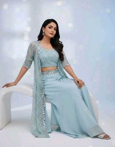 Elegant Blue Sequined Lehenga Set