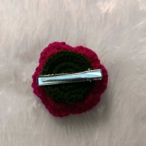 Red Crochet Rose Hair Clip