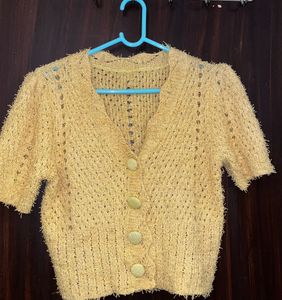 Soft Yellow Fuzzy Cropped Cardigan