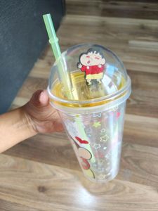 Kids Cartoon Print Milk Glass With Straw