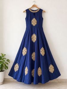 Elegant Navy Blue Embroidered Gown