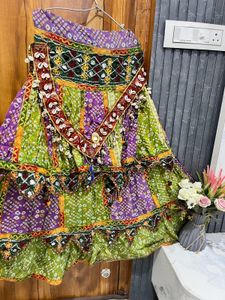 Boho Bandhani Tiered Midi Skirt