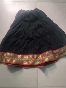 Black Tiered Ethnic Skirt with Gold Border