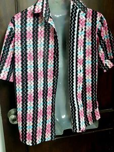 Retro Striped Knit Button-Up Shirt