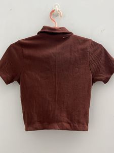 Ribbed Cropped Polo Shirt