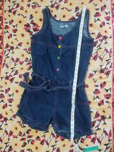Denim Romper with Colorful Buttons