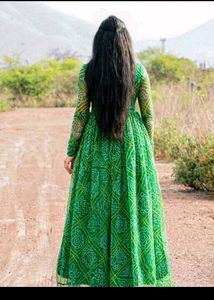 Beautiful Green Bandhani Gown