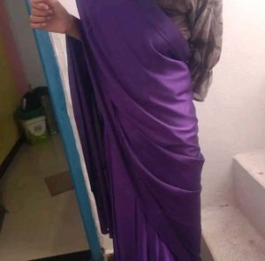 Royal Purple unstitched satin saree and b
