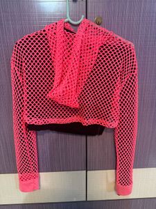 Pink Fishnet Cropped Hoodie.