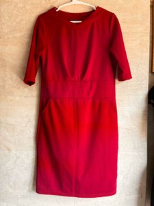 Red 3/4 Sleeve Dress with Pockets