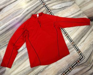 Red Long Sleeve Zip Neck Top