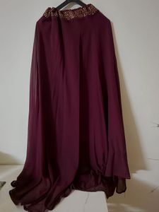 Girls Maroon Embellished 3Piece Ethnic Gown Set