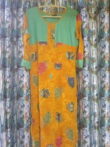 Vibrant Yellow & Teal Printed Kurta