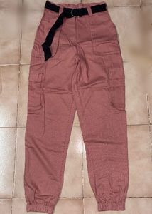 Dusty Rose Cargo Pants with Belt