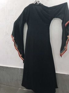 Elegant Black Abaya with Red &amp; Gold Trim