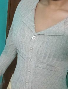 y2k ribbed grey top