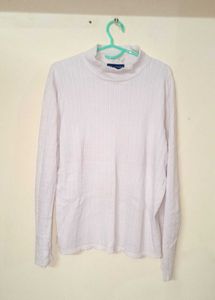 White Ribbed Turtleneck Long Sleeve Top