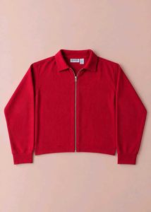 RED COLLARED ZIP-UP JACKET