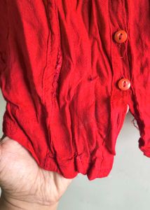 Red Ruffled Cotton Blouse