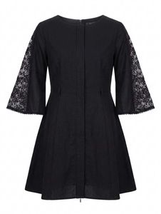 Elegant Black Lace Sleeve Dress XXL