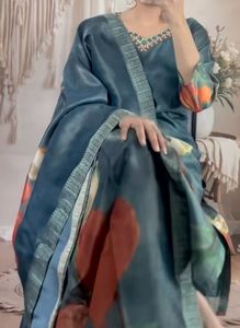 Elegant Teal Kurta Set with Floral Dupatta