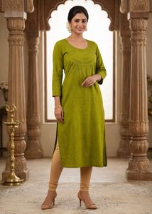 Olive Green Embroidered Kurta 🌿