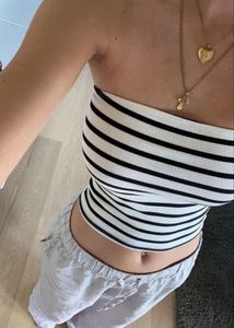 Striped Black &amp; White Strapless Tube Top