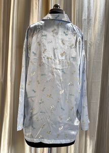 Korean blue printed satin top