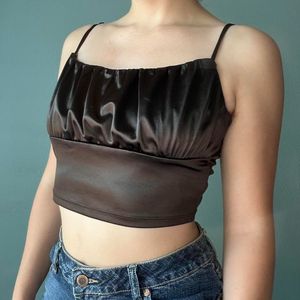 H&M Brown Faux Leather Crop Top