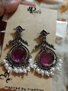Parv Purple Stone &amp; Pearl Drop Earrings