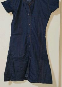 Dark Blue Denim Style Button-Down Dress | Casual W