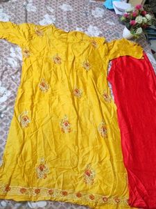 Embroidered Yellow Kurta with Red Salwar