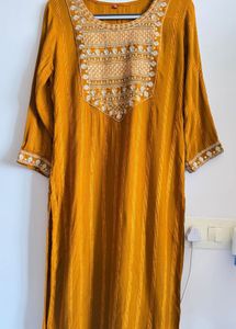 Elegant Embroidered Mustard Kurta