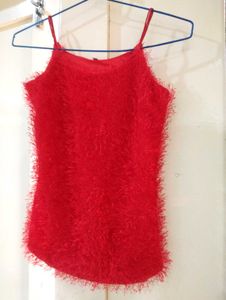 Vibrant Red Fuzzy Camisole Top
