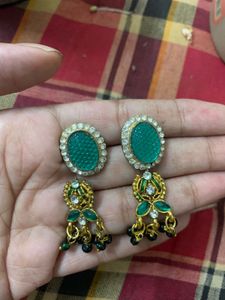 Elegant Green & Gold Dangle Earrings