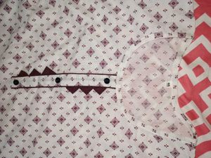 White &amp; Maroon Kurta Set with Dupatta