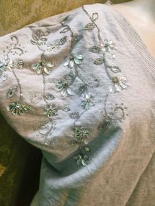 Grey embellished oversized top