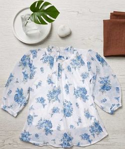 Blue Floral Sheer Long Sleeve Top