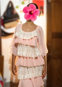 Peach & White Layered Lace Dress