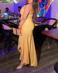 Newme Elegant Yellow Draped Maxi Dress