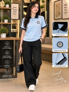 🇳🇿💫🎀Light Blue Polo Shirt with Black Accents