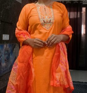 Elegant Orange Kurta Set with Dupatta