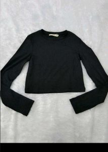 Classic Black Ribbed Long Sleeve Top